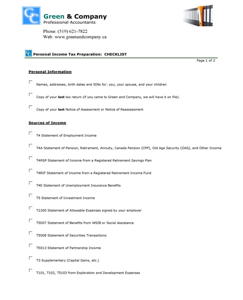 photo of tax preparation checklist
