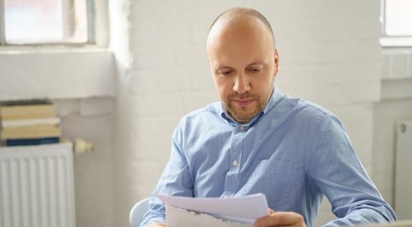 man reviewing tax return papers
